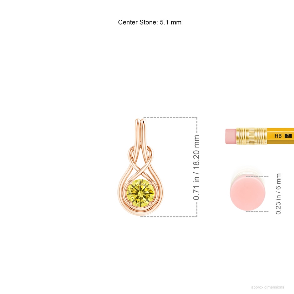 5.1mm AAAA Round Fancy Intense Yellow Diamond Solitaire Infinity Knot Pendant in Rose Gold ruler