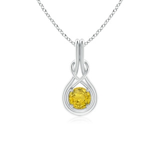 5mm AAA Round Yellow Sapphire Solitaire Infinity Knot Pendant in 9K White Gold