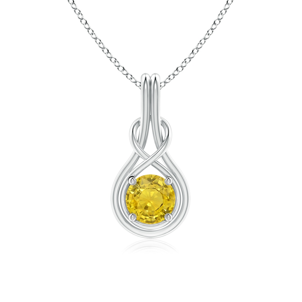 6mm AAA Round Yellow Sapphire Solitaire Infinity Knot Pendant in White Gold