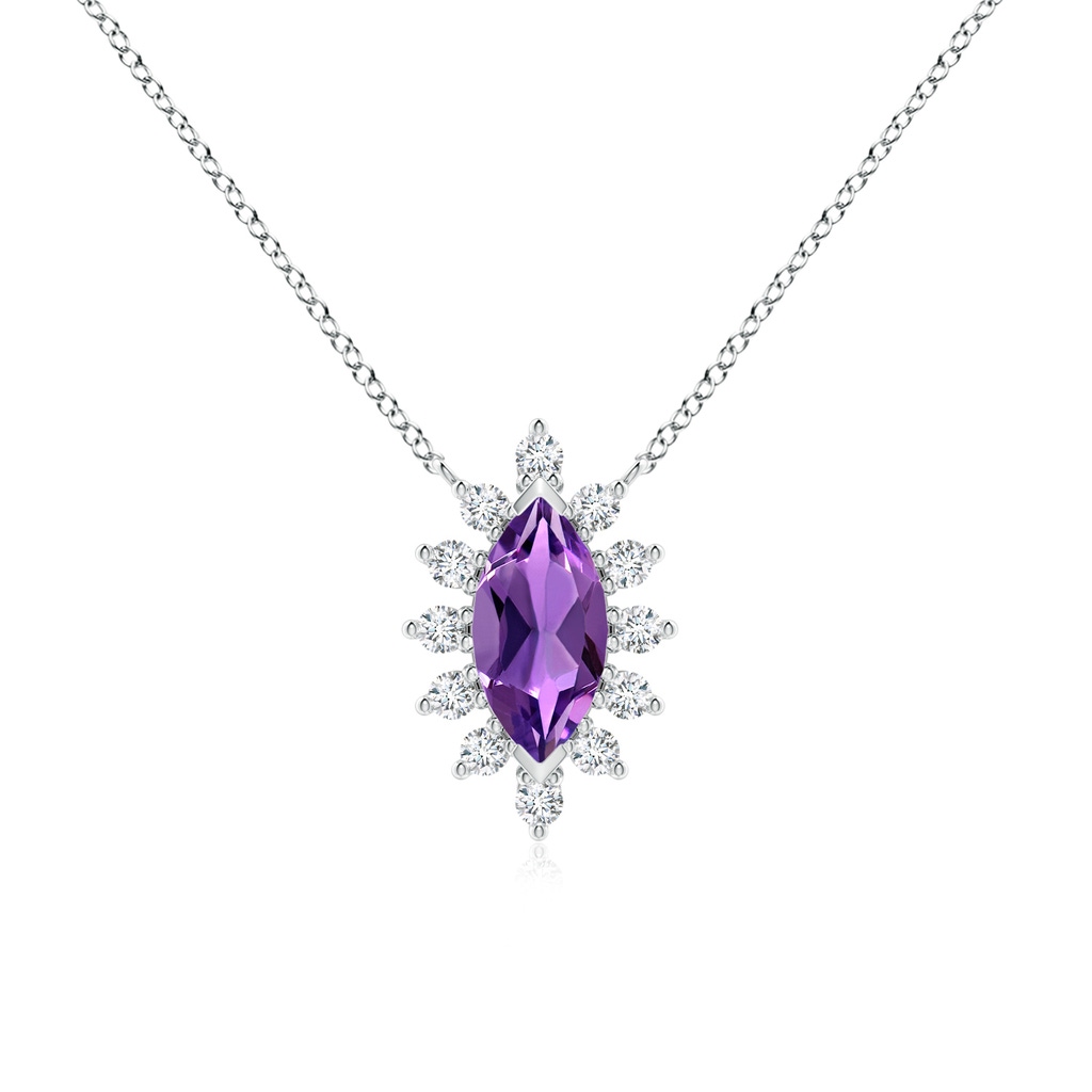 8x4mm AAA Vintage Style Marquise Amethyst Pendant with Diamond Halo in 18K White Gold