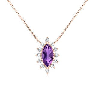 8x4mm AAA Vintage Style Marquise Amethyst Pendant with Diamond Halo in Rose Gold