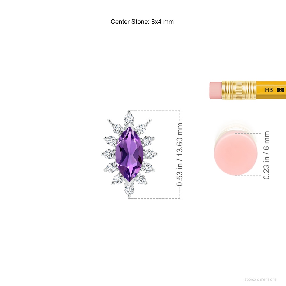 8x4mm AAA Vintage Style Marquise Amethyst Pendant with Diamond Halo in White Gold ruler