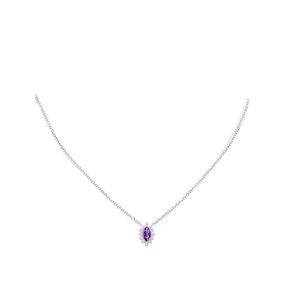 8x4mm AAA Vintage Style Marquise Amethyst Pendant with Diamond Halo in White Gold pen