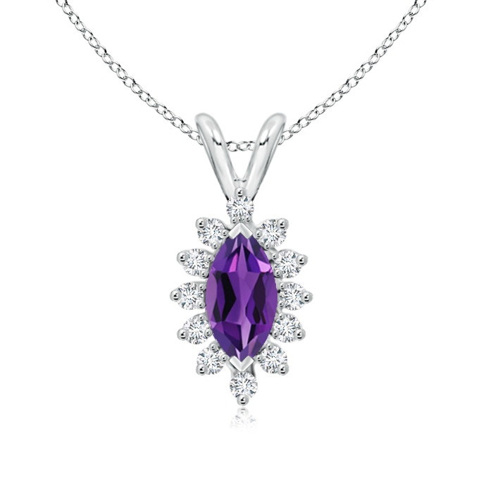 8x4mm AAAA Vintage Style Marquise Amethyst Pendant with Diamond Halo in P950 Platinum