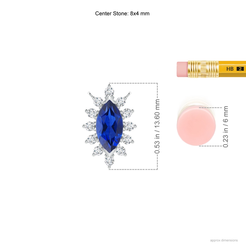 8x4mm AAA Vintage Style Marquise Sapphire Pendant with Diamond Halo in White Gold Ruler