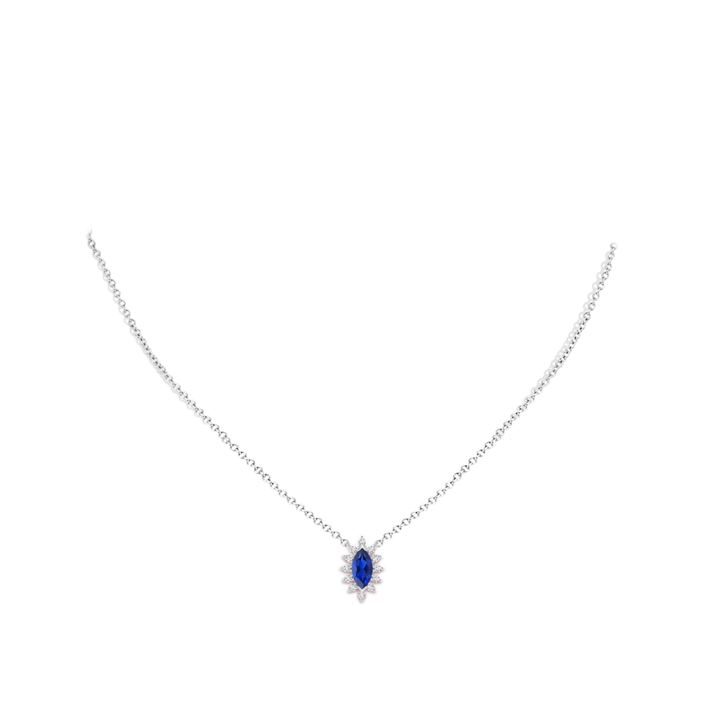 8x4mm AAA Vintage Style Marquise Sapphire Pendant with Diamond Halo in White Gold Body-Neck