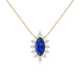 8x4mm AAA Vintage Style Marquise Sapphire Pendant with Diamond Halo in Yellow Gold