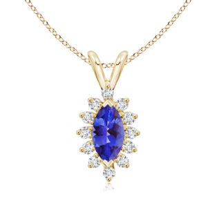 8x4mm AAA Vintage Style Marquise Tanzanite Pendant with Diamond Halo in Yellow Gold
