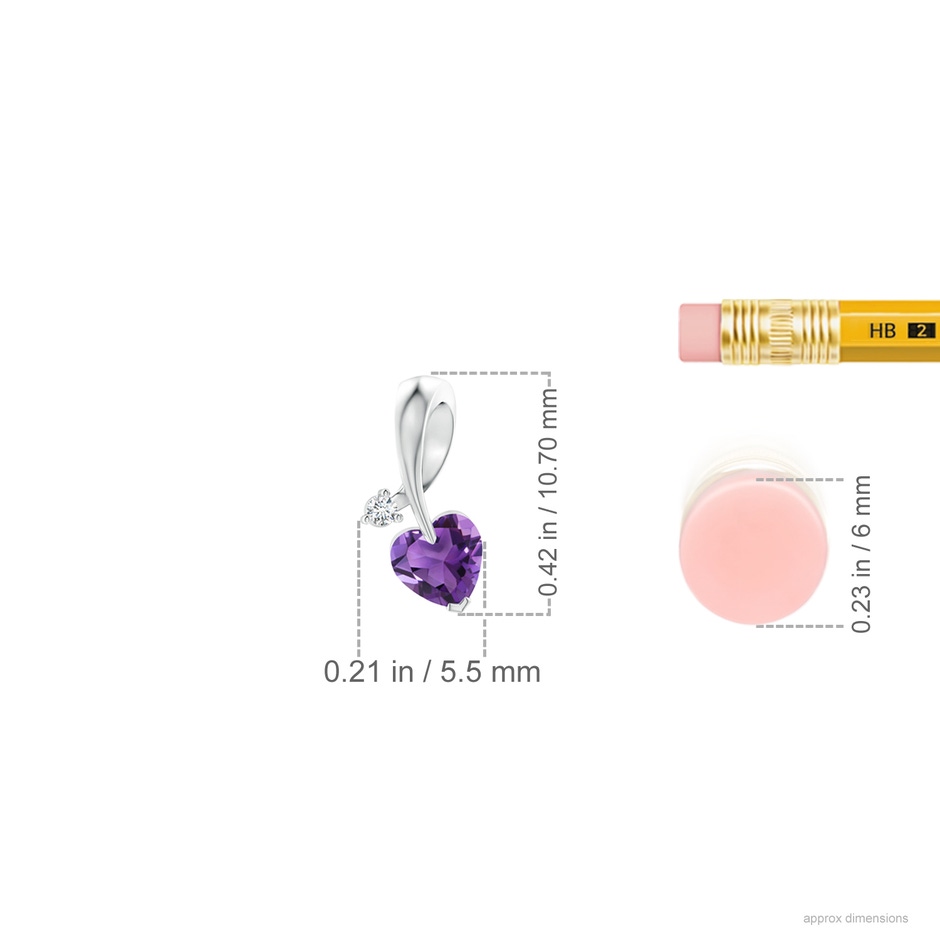 4mm AAA Heart-Shaped Amethyst Ribbon Pendant with Diamond in P950 Platinum ruler