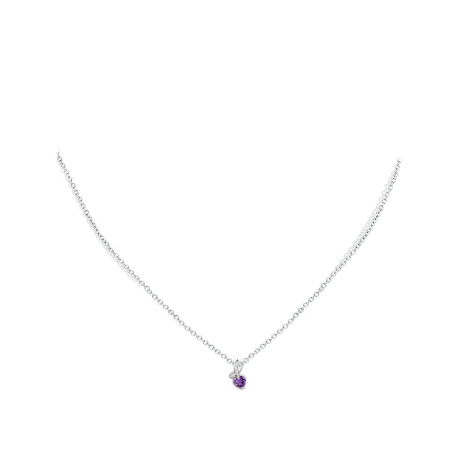 4mm AAA Heart-Shaped Amethyst Ribbon Pendant with Diamond in P950 Platinum pen