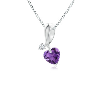 4mm AAA Heart-Shaped Amethyst Ribbon Pendant with Diamond in White Gold