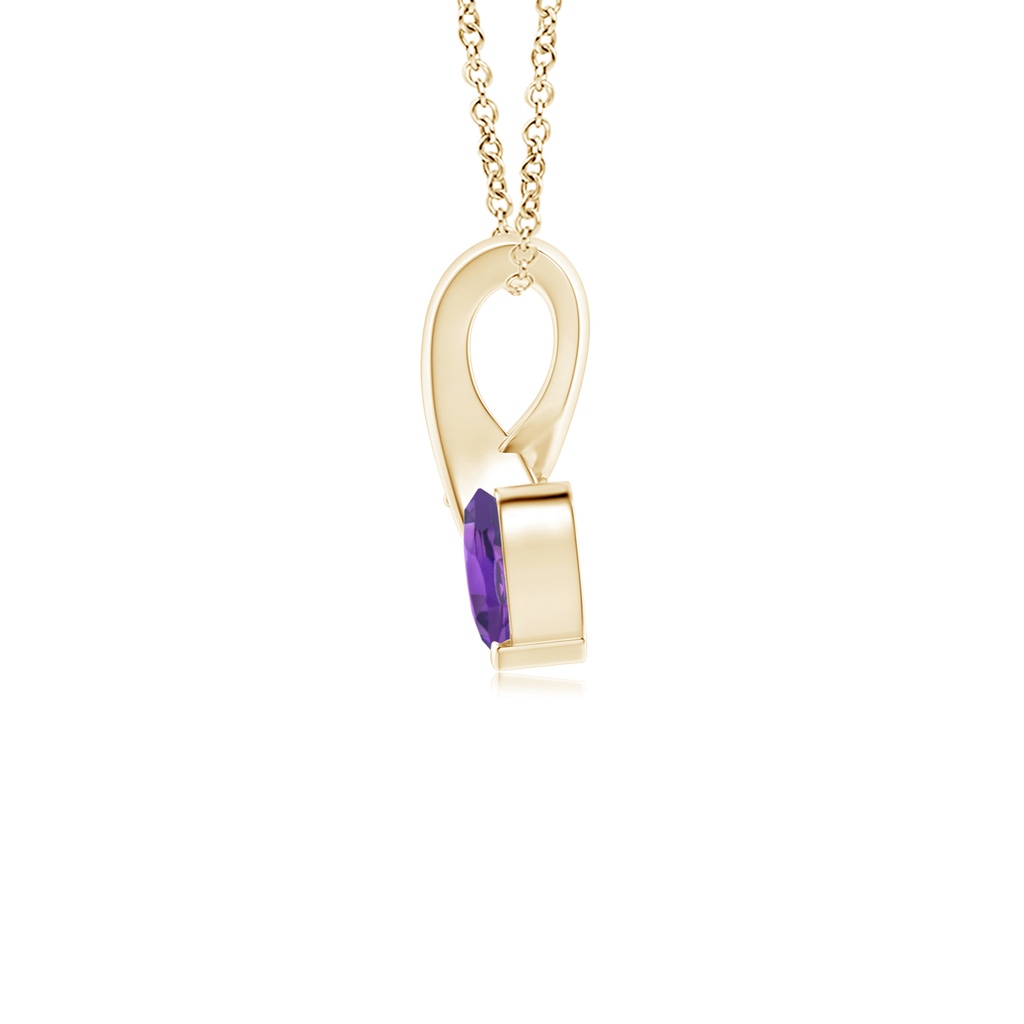 4mm AAA Heart-Shaped Amethyst Ribbon Pendant with Diamond in Yellow Gold Back