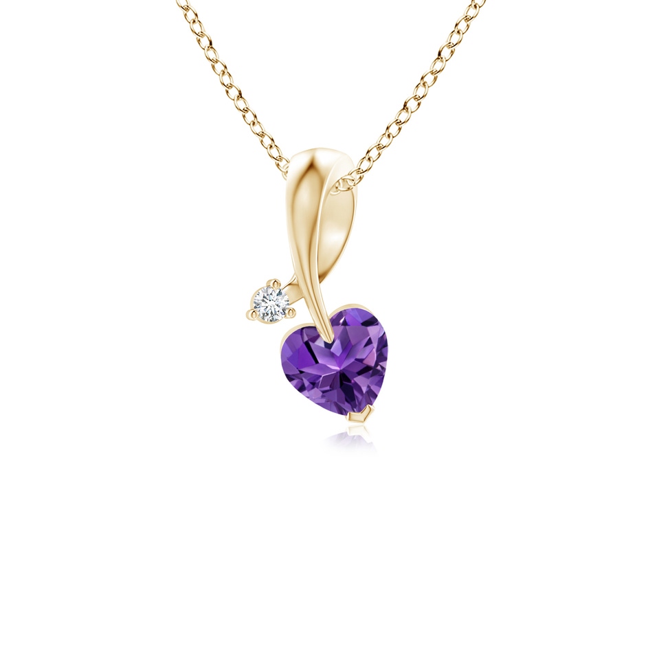4mm AAAA Heart-Shaped Amethyst Ribbon Pendant with Diamond in 18K Yellow Gold 