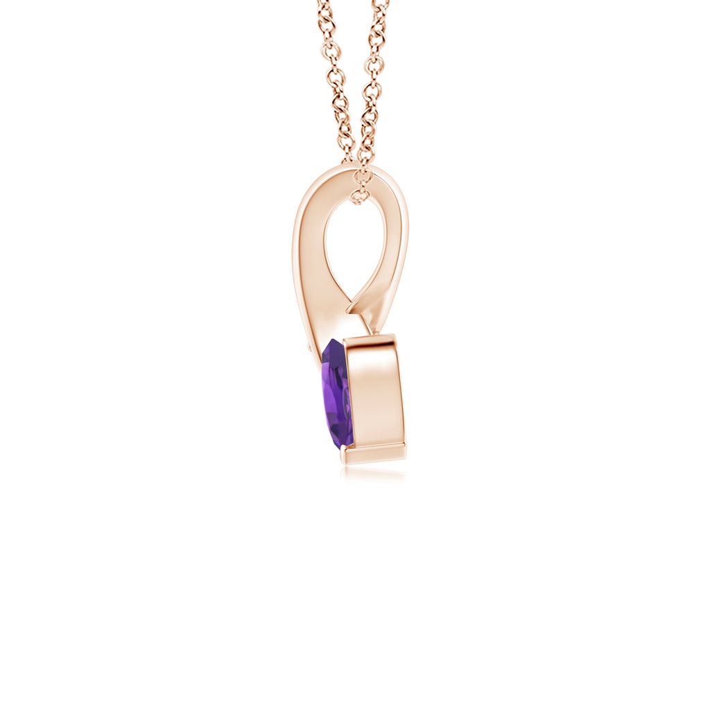 4mm AAAA Heart-Shaped Amethyst Ribbon Pendant with Diamond in Rose Gold Back