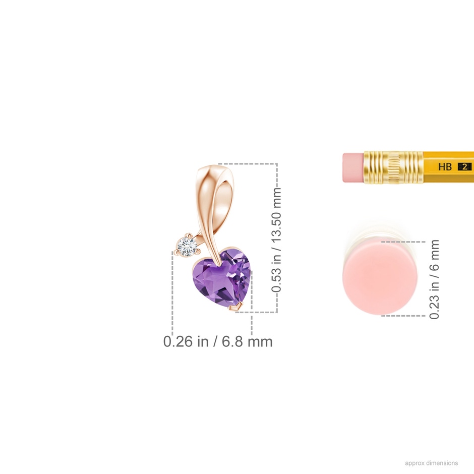 5mm A Heart-Shaped Amethyst Ribbon Pendant with Diamond in 18K Rose Gold ruler