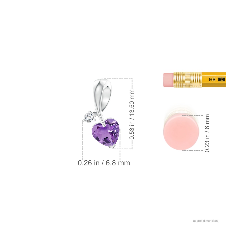 5mm A Heart-Shaped Amethyst Ribbon Pendant with Diamond in White Gold ruler