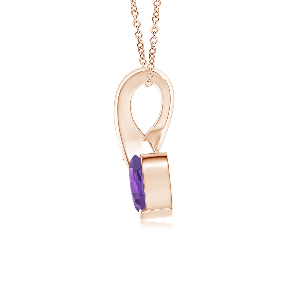 5mm AA Heart-Shaped Amethyst Ribbon Pendant with Diamond in Rose Gold side 199