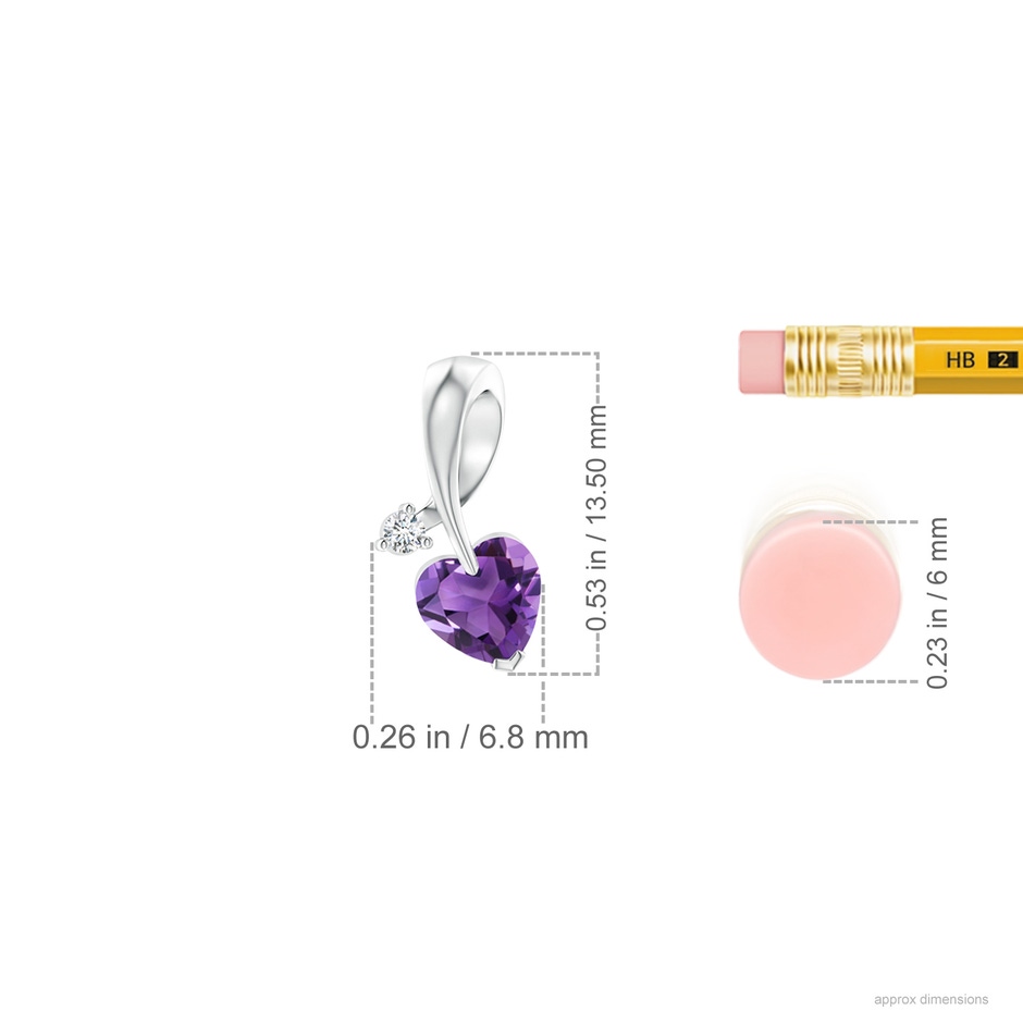 5mm AAA Heart-Shaped Amethyst Ribbon Pendant with Diamond in 18K White Gold ruler