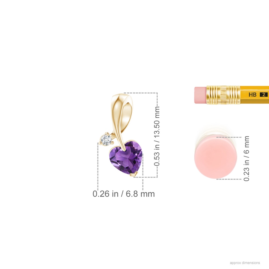 5mm AAA Heart-Shaped Amethyst Ribbon Pendant with Diamond in 18K Yellow Gold ruler