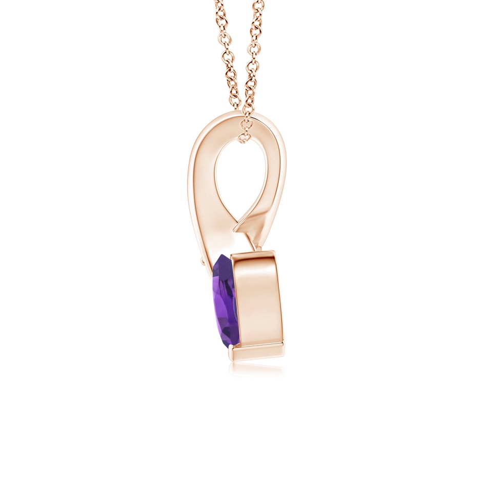 5mm AAAA Heart-Shaped Amethyst Ribbon Pendant with Diamond in 18K Rose Gold side 199