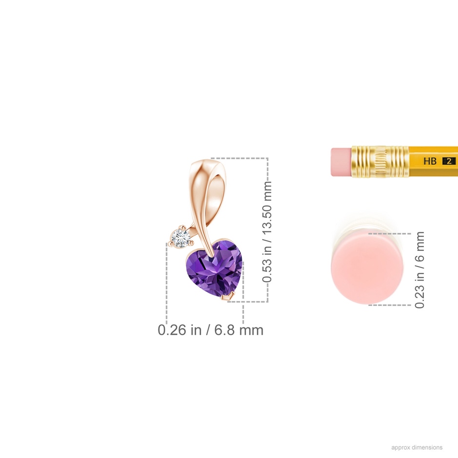 5mm AAAA Heart-Shaped Amethyst Ribbon Pendant with Diamond in Rose Gold ruler