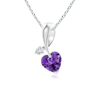 5mm AAAA Heart-Shaped Amethyst Ribbon Pendant with Diamond in White Gold