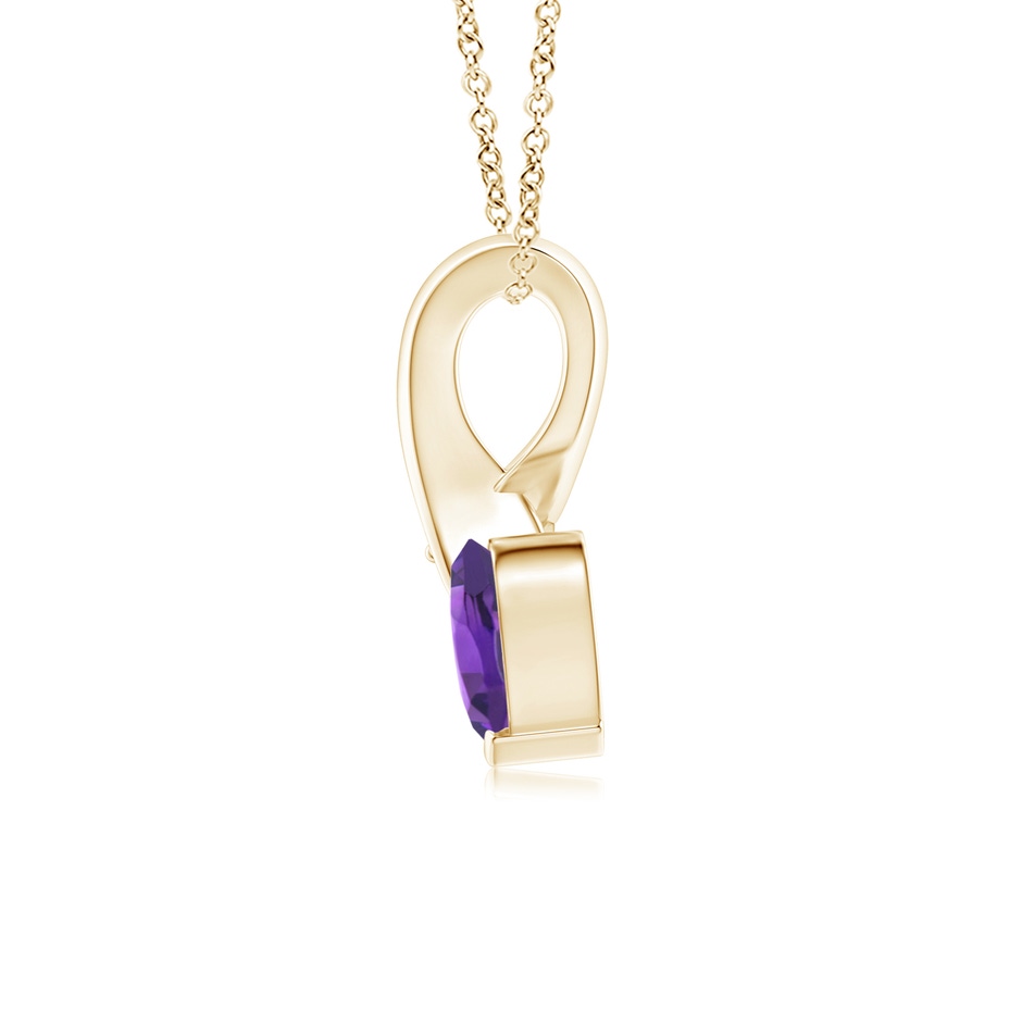 5mm AAAA Heart-Shaped Amethyst Ribbon Pendant with Diamond in Yellow Gold side 199