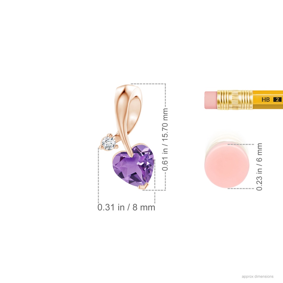 6mm A Heart-Shaped Amethyst Ribbon Pendant with Diamond in 18K Rose Gold ruler