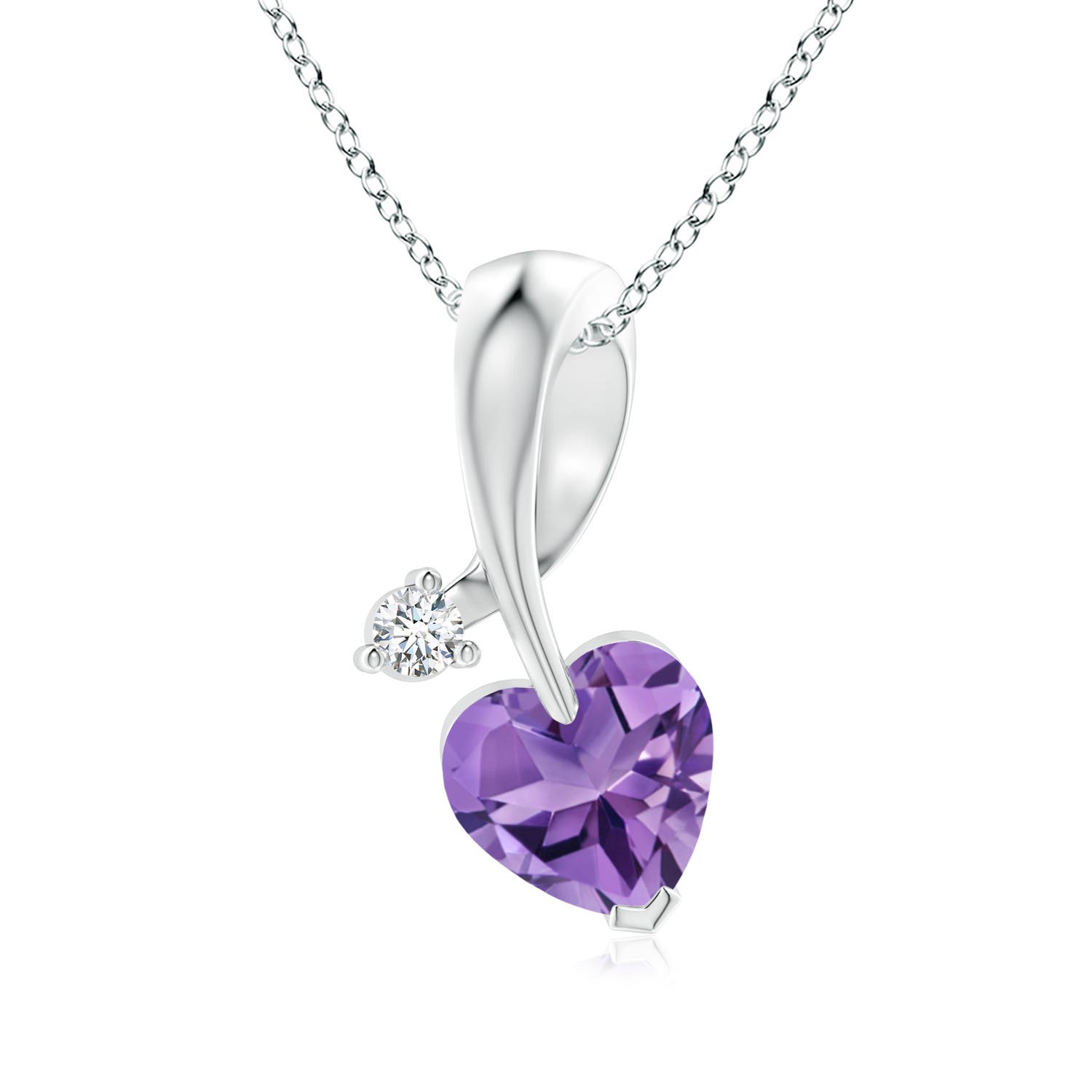 6mm AA Heart-Shaped Amethyst Ribbon Pendant with Diamond in P950 Platinum