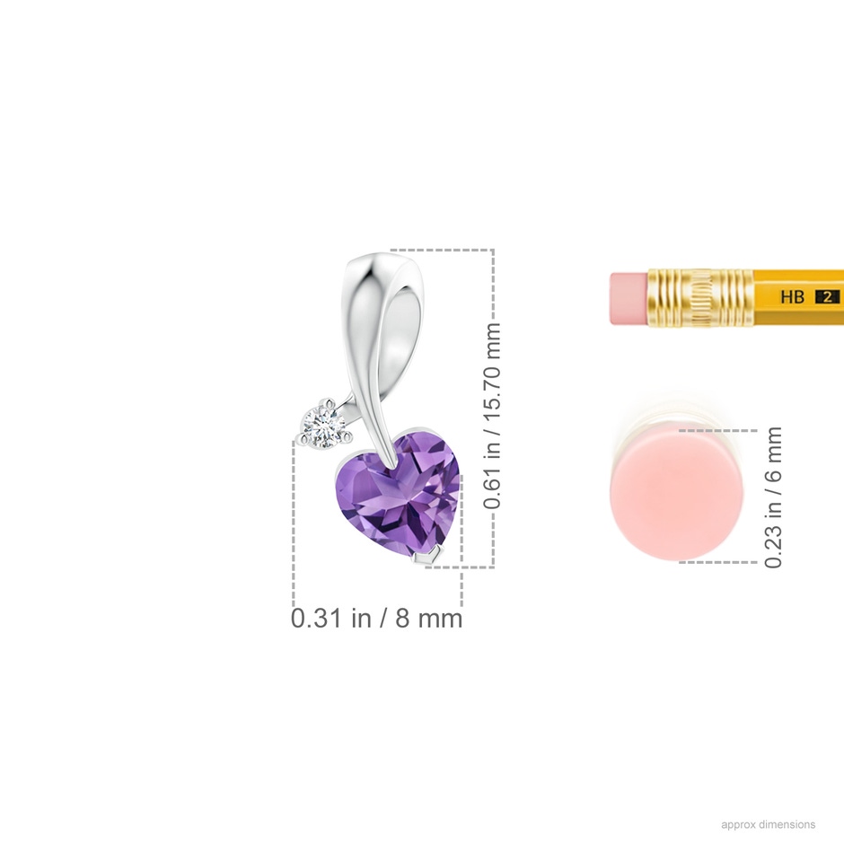 6mm AA Heart-Shaped Amethyst Ribbon Pendant with Diamond in White Gold ruler