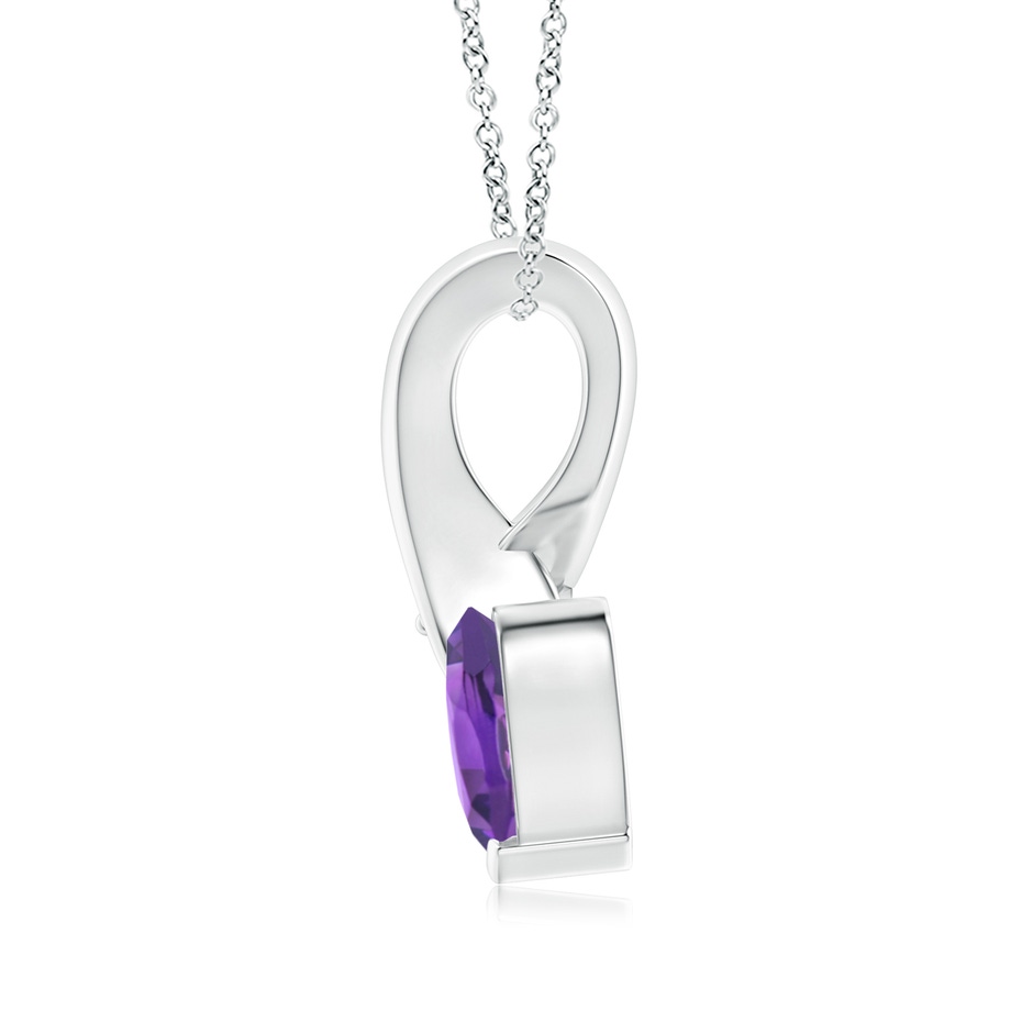 6mm AAA Heart-Shaped Amethyst Ribbon Pendant with Diamond in 10K White Gold back