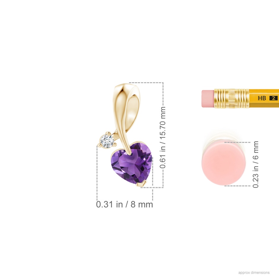 6mm AAA Heart-Shaped Amethyst Ribbon Pendant with Diamond in Yellow Gold ruler