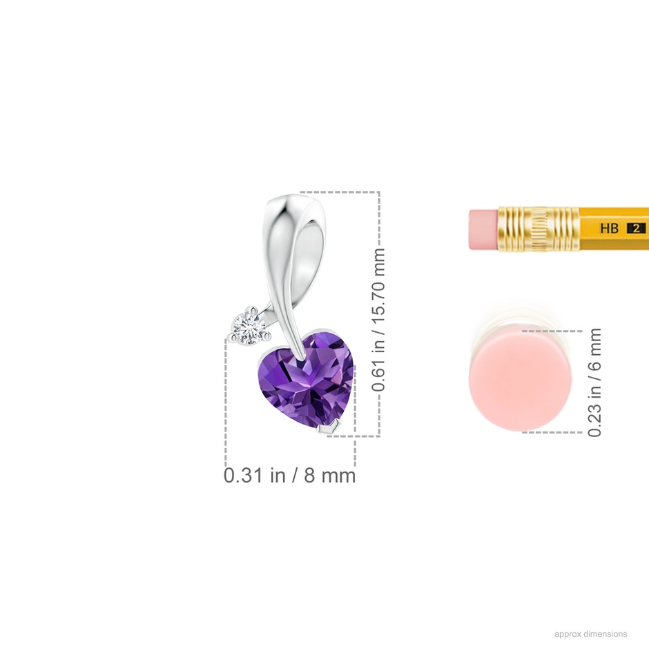 6mm AAAA Heart-Shaped Amethyst Ribbon Pendant with Diamond in P950 Platinum ruler