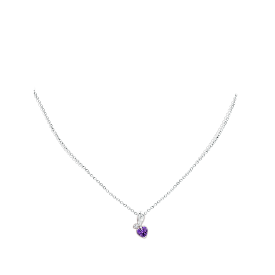 6mm AAAA Heart-Shaped Amethyst Ribbon Pendant with Diamond in P950 Platinum pen