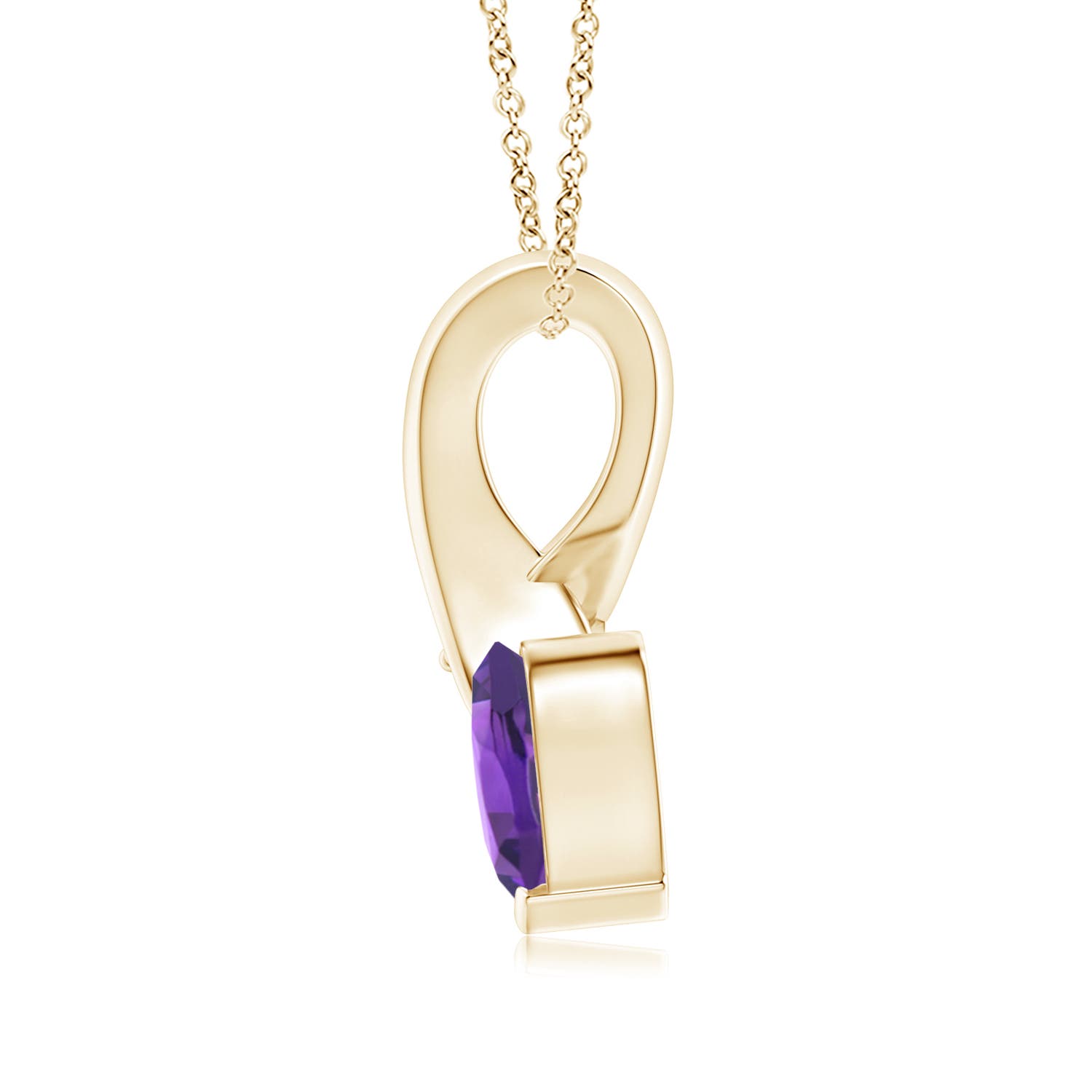 6mm AAAA Heart-Shaped Amethyst Ribbon Pendant with Diamond in Yellow Gold - side 3