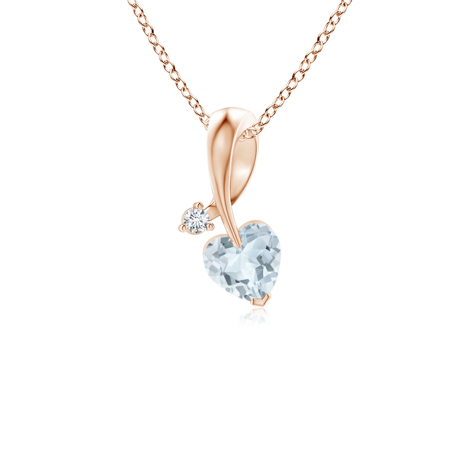 4mm A Heart-Shaped Aquamarine Ribbon Pendant with Diamond in Rose Gold 
