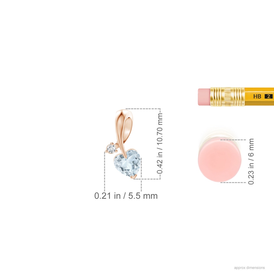 4mm A Heart-Shaped Aquamarine Ribbon Pendant with Diamond in Rose Gold ruler