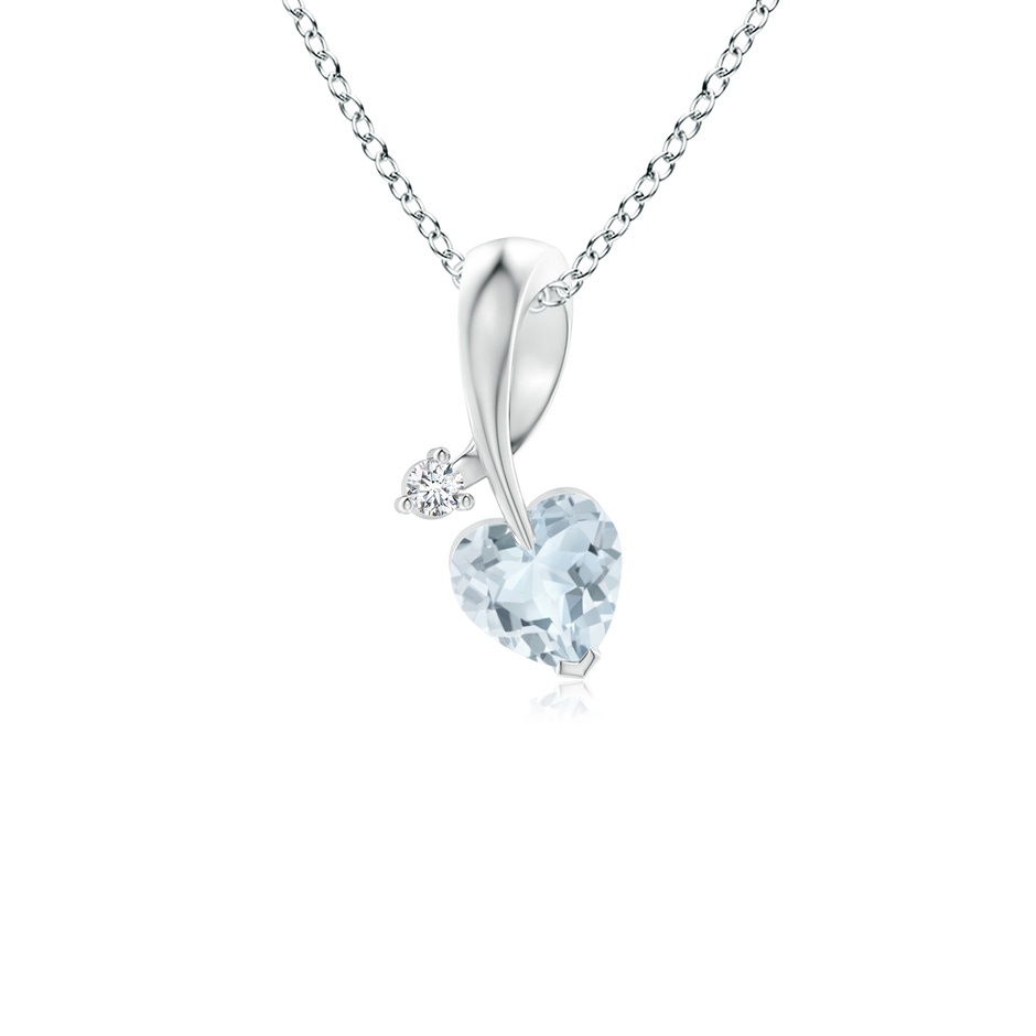 4mm A Heart-Shaped Aquamarine Ribbon Pendant with Diamond in White Gold 