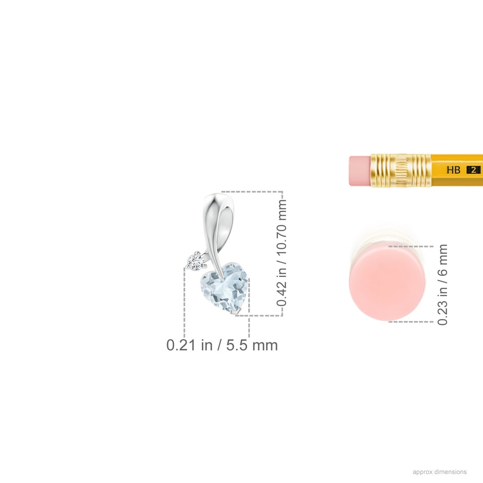 4mm A Heart-Shaped Aquamarine Ribbon Pendant with Diamond in White Gold ruler
