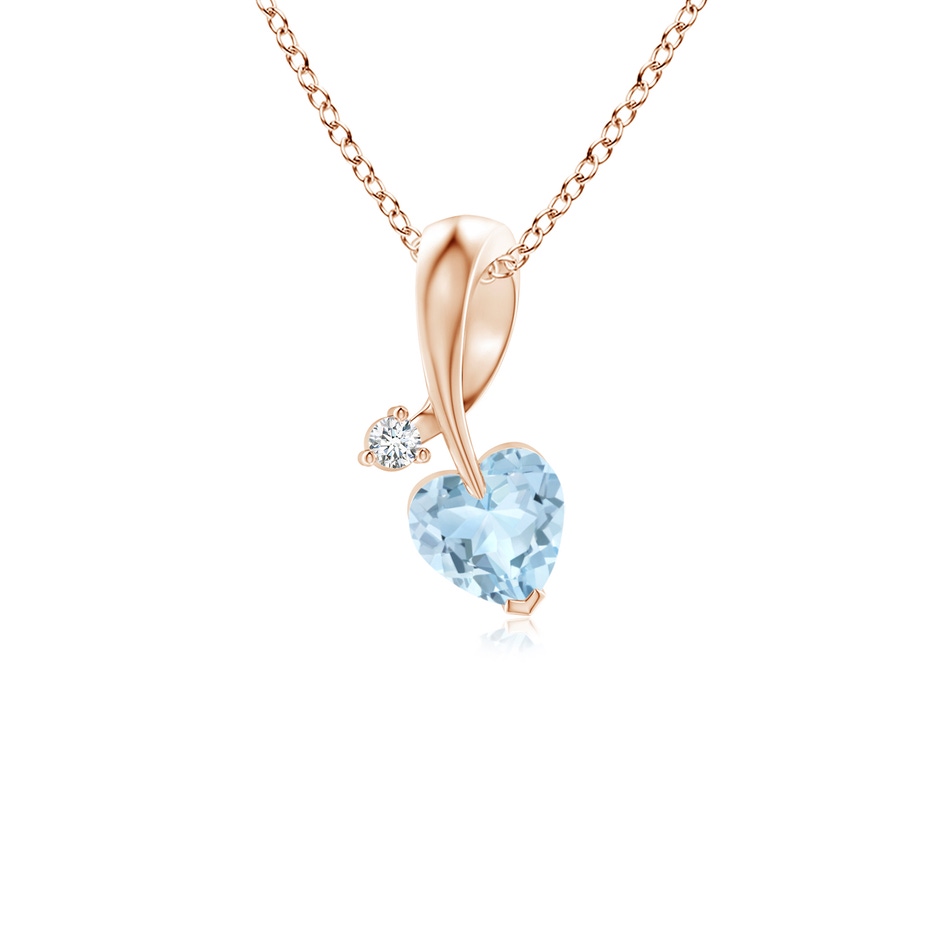 4mm AA Heart-Shaped Aquamarine Ribbon Pendant with Diamond in 9K Rose Gold 