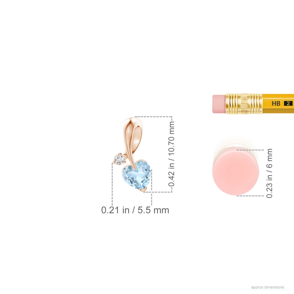 4mm AA Heart-Shaped Aquamarine Ribbon Pendant with Diamond in 9K Rose Gold ruler