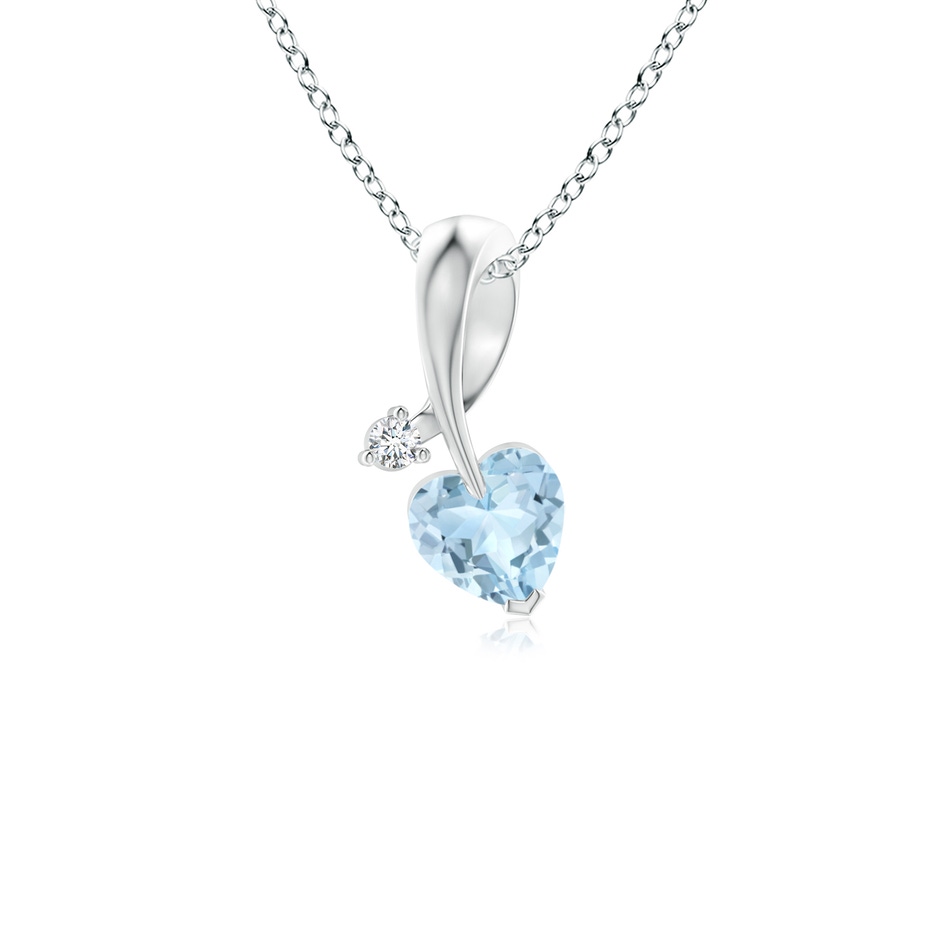 4mm AA Heart-Shaped Aquamarine Ribbon Pendant with Diamond in 9K White Gold 