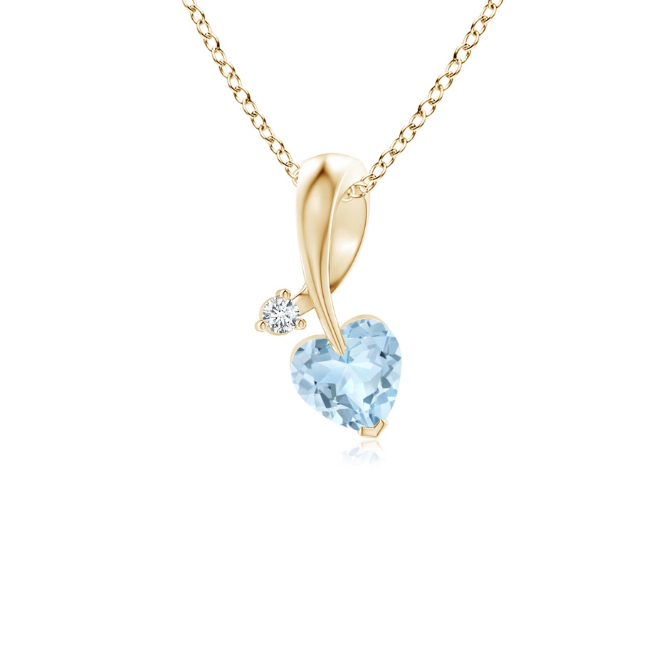 4mm AA Heart-Shaped Aquamarine Ribbon Pendant with Diamond in 9K Yellow Gold 
