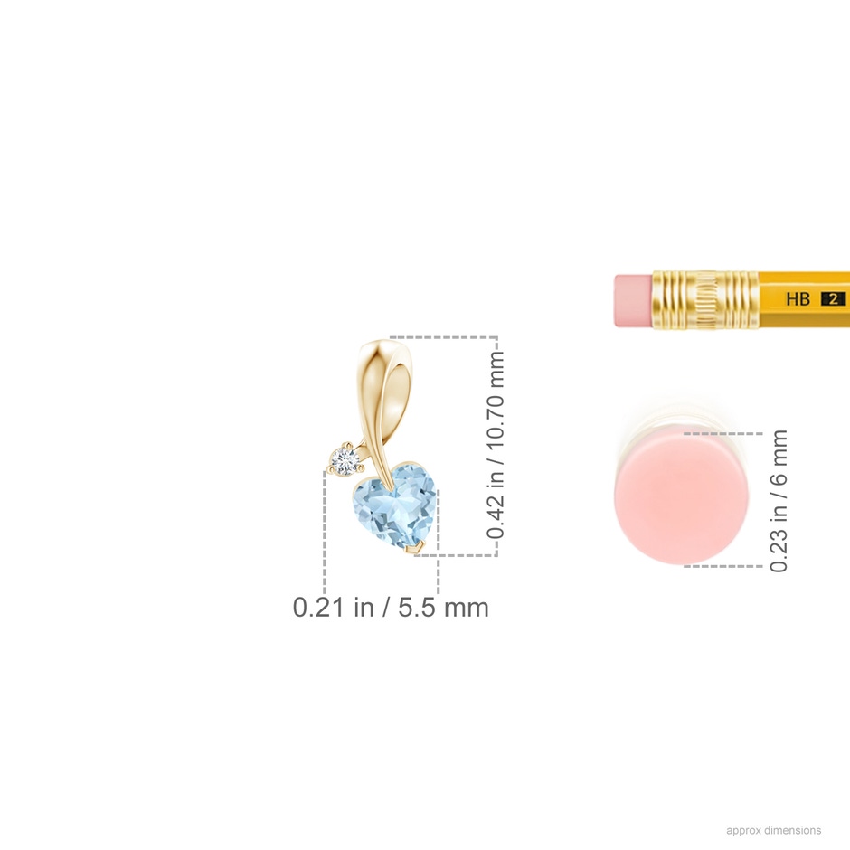 4mm AA Heart-Shaped Aquamarine Ribbon Pendant with Diamond in 9K Yellow Gold ruler