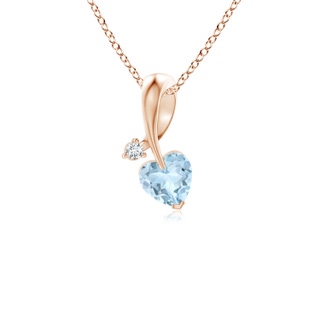 4mm AA Heart-Shaped Aquamarine Ribbon Pendant with Diamond in Rose Gold