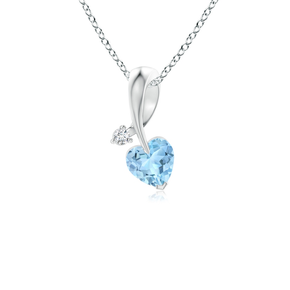 4mm AAA Heart-Shaped Aquamarine Ribbon Pendant with Diamond in 9K White Gold 