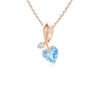 4mm AAA Heart-Shaped Aquamarine Ribbon Pendant with Diamond in Rose Gold