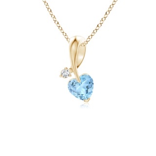 4mm AAA Heart-Shaped Aquamarine Ribbon Pendant with Diamond in Yellow Gold