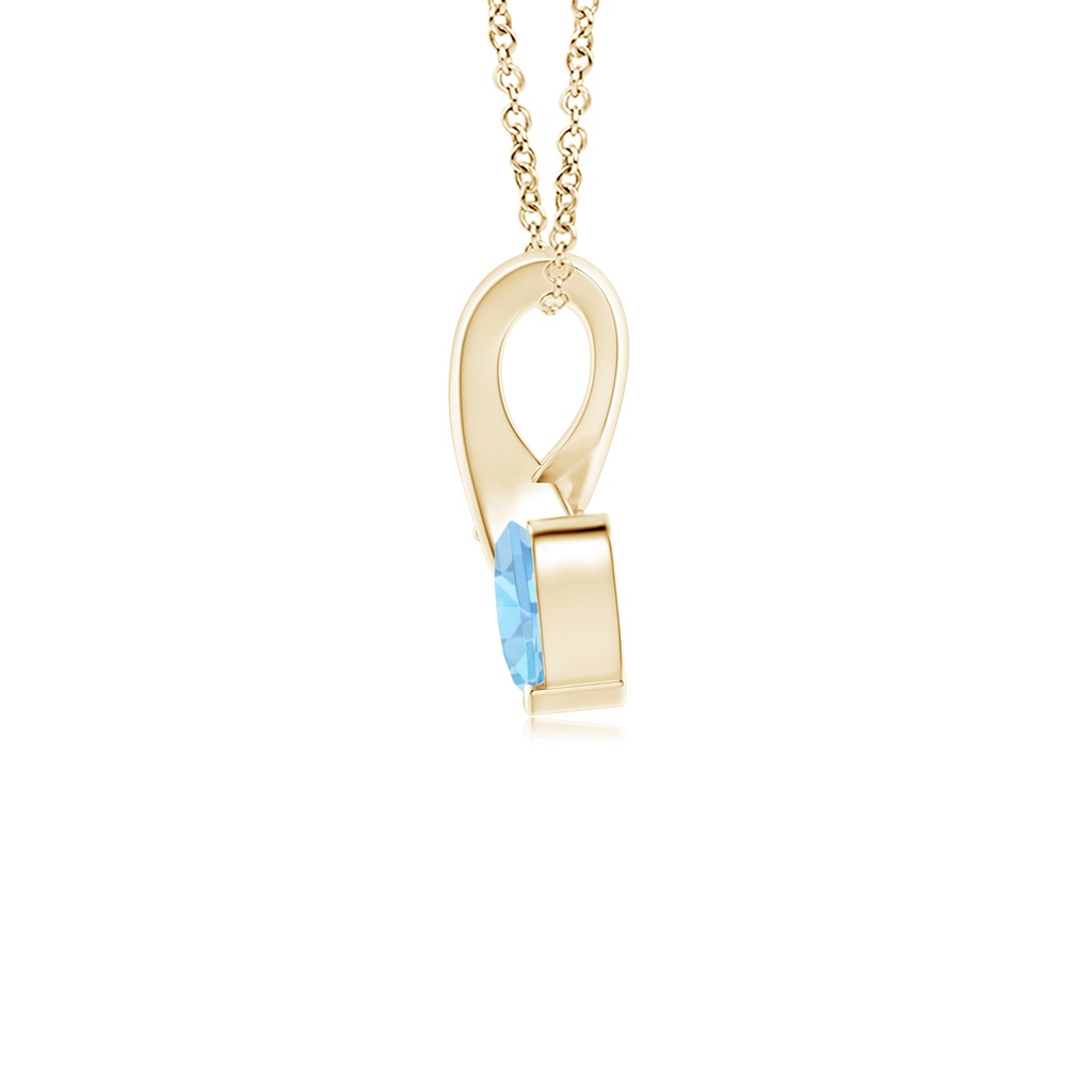 4mm AAA Heart-Shaped Aquamarine Ribbon Pendant with Diamond in Yellow Gold Back