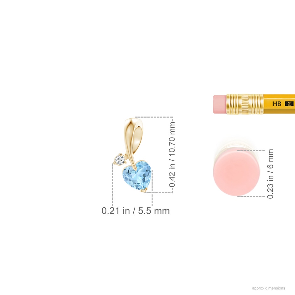 4mm AAA Heart-Shaped Aquamarine Ribbon Pendant with Diamond in Yellow Gold ruler